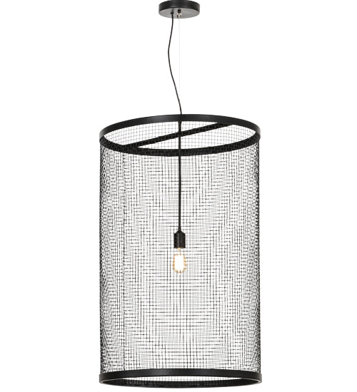 Meyda Lighting Cilindro 24" Black Pendant Light With Cage Shade Glass