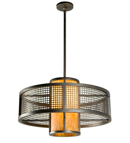 Meyda Lighting Cilindro 24" French Bronze Pendant Light With Tawnyrock Idalight Shade and Mesh