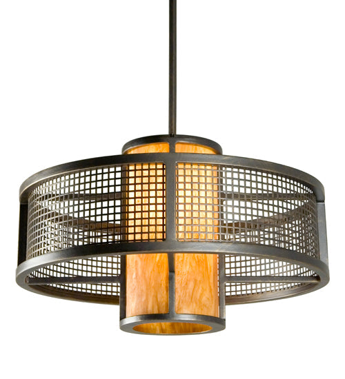 Meyda Lighting Cilindro 24" French Bronze Pendant Light With Tawnyrock Idalight Shade and Mesh