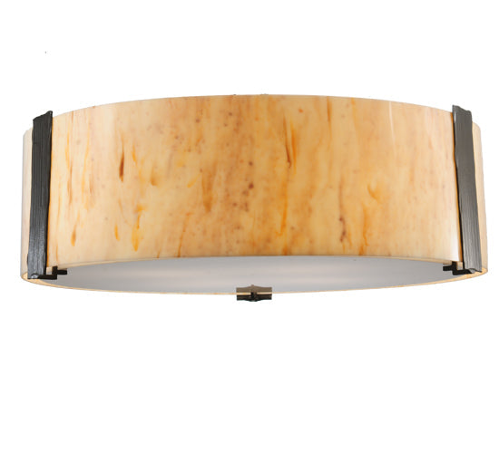 Meyda Lighting Cilindro 24" Timeless Bronze Bartel Flush Mount Light With Travertine Idalight And Statuario Idalight Shade Glass