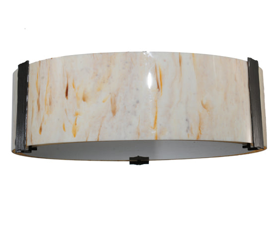 Meyda Lighting Cilindro 24" Timeless Bronze Bartel Flush Mount Light With Travertine Idalight And Statuario Idalight Shade Glass