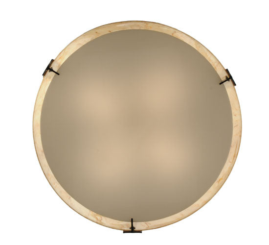 Meyda Lighting Cilindro 24" Timeless Bronze Bartel Flush Mount Light With Travertine Idalight And Statuario Idalight Shade Glass