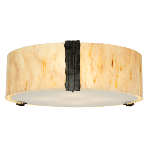 Meyda Lighting Cilindro 24" Timeless Bronze Bartel Flush Mount Light With Travertine Idalight And Statuario Idalight Shade Glass