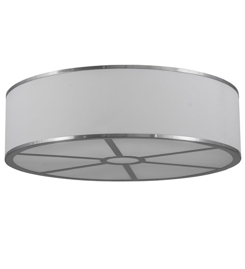 Meyda Lighting Cilindro 247634 36" 6-Light Extreme Chrome Flush Mount Light With White Textrene Shade