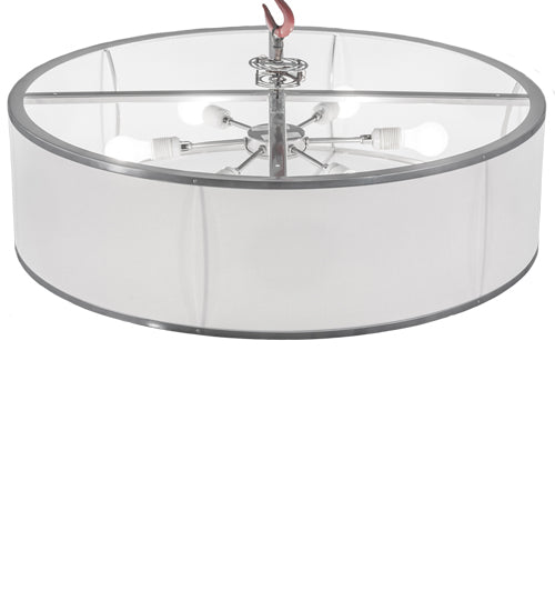 Meyda Lighting Cilindro 247634 36" 6-Light Extreme Chrome Flush Mount Light With White Textrene Shade