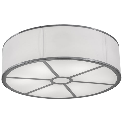 Meyda Lighting Cilindro 247634 36" 6-Light Extreme Chrome Flush Mount Light With White Textrene Shade