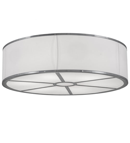 Meyda Lighting Cilindro 247634 36" 6-Light Extreme Chrome Flush Mount Light With White Textrene Shade