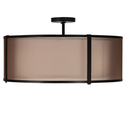 Meyda Lighting Cilindro 249042 30" 3-Light Flat Black Semi-flush Mount Light With White & Black Organza Textrene Shade