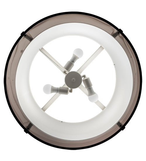 Meyda Lighting Cilindro 249042 30" 3-Light Flat Black Semi-flush Mount Light With White & Black Organza Textrene Shade