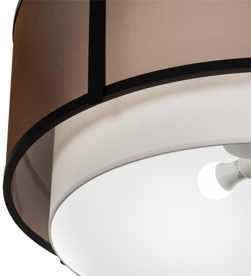 Meyda Lighting Cilindro 249042 30" 3-Light Flat Black Semi-flush Mount Light With White & Black Organza Textrene Shade