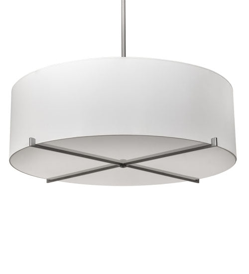 Meyda Lighting Cilindro 249116 48" 8-Light Nickel Structure Pendant Light With White Laura Textrene & Statuario Idalight Shade
