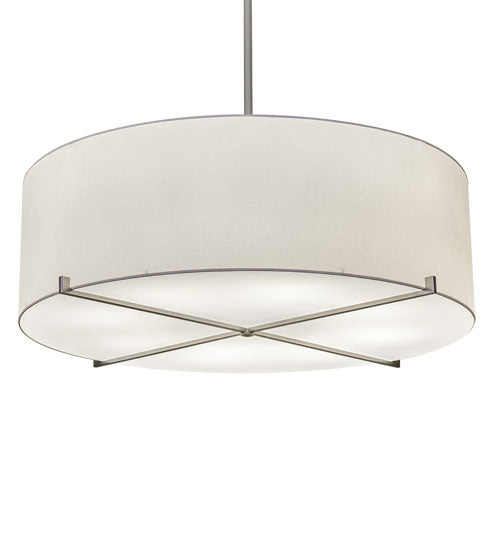 Meyda Lighting Cilindro 249116 48" 8-Light Nickel Structure Pendant Light With White Laura Textrene & Statuario Idalight Shade