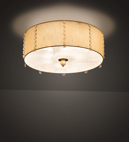 Meyda Lighting Cilindro 25" 6-Light Brass Tint Lujoso Semi-flush Mount Light With Beige & White Statuario Idalight Shade