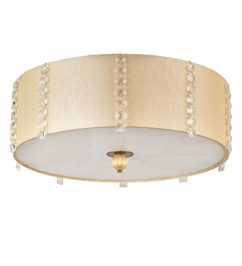 Meyda Lighting Cilindro 25" 6-Light Brass Tint Lujoso Semi-flush Mount Light With Beige & White Statuario Idalight Shade