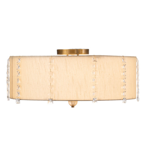 Meyda Lighting Cilindro 25" 6-Light Brass Tint Lujoso Semi-flush Mount Light With Beige & White Statuario Idalight Shade