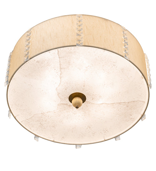 Meyda Lighting Cilindro 25" 6-Light Brass Tint Lujoso Semi-flush Mount Light With Beige & White Statuario Idalight Shade