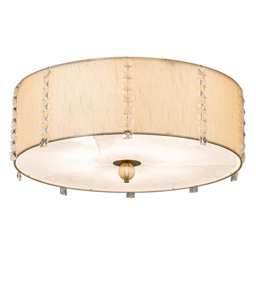 Meyda Lighting Cilindro 25" 6-Light Brass Tint Lujoso Semi-flush Mount Light With Beige & White Statuario Idalight Shade