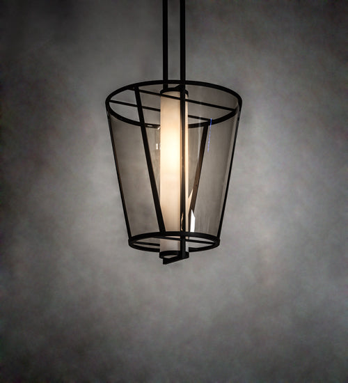 Meyda Lighting Cilindro 25" Oil Rubbed Bronze Tapered Pendant Light With Bronze Transparent Glass & WHite Statuario Idalight Shade