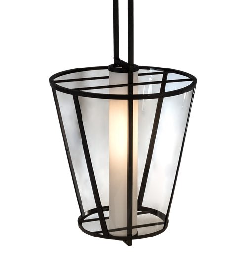 Meyda Lighting Cilindro 25" Oil Rubbed Bronze Tapered Pendant Light With Bronze Transparent Glass & WHite Statuario Idalight Shade