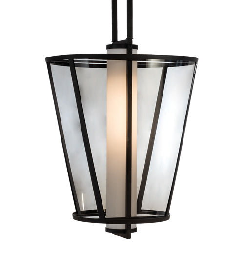 Meyda Lighting Cilindro 25" Oil Rubbed Bronze Tapered Pendant Light With Bronze Transparent Glass & WHite Statuario Idalight Shade