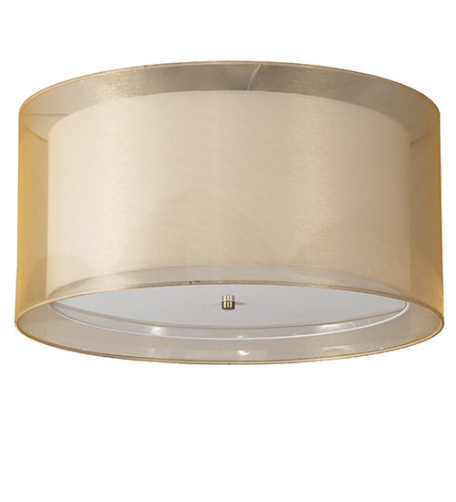 Meyda Lighting Cilindro 26" 4-Light Antique Brass Flush Mount Light With Beige & White Shade