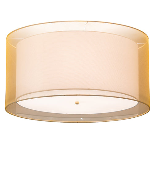 Meyda Lighting Cilindro 26" 4-Light Antique Brass Flush Mount Light With Beige & White Shade