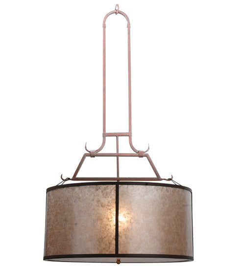 Meyda Lighting Cilindro 26" Burnt Caramel Embellir Inverted Pendant Light With Amber & Silver Mica Shade Glass