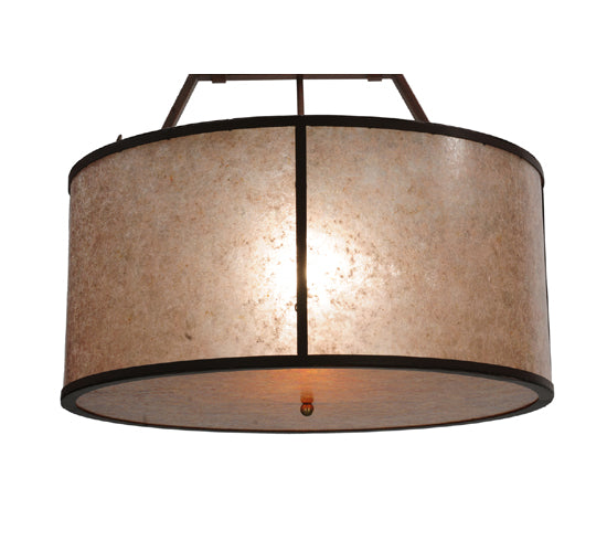 Meyda Lighting Cilindro 26" Burnt Caramel Embellir Inverted Pendant Light With Amber & Silver Mica Shade Glass