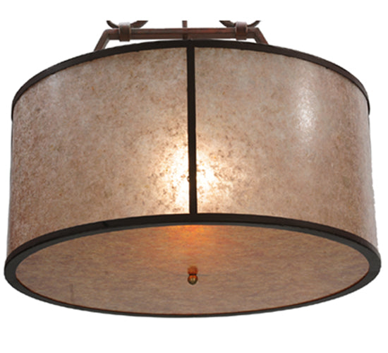 Meyda Lighting Cilindro 26" Burnt Caramel Embellir Inverted Pendant Light With Amber & Silver Mica Shade Glass