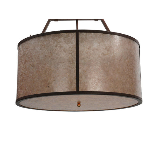 Meyda Lighting Cilindro 26" Burnt Caramel Embellir Inverted Pendant Light With Amber & Silver Mica Shade Glass