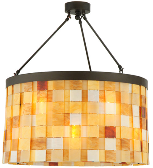 Meyda Lighting Cilindro 27" 12-Light Oil Rubbed Bronze Calico Semi-flush Mount Ceiling Light With Amber and Beige Shade