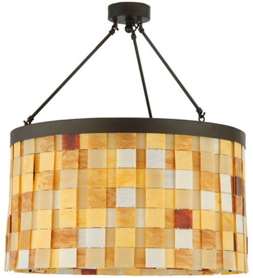 Meyda Lighting Cilindro 27" 12-Light Oil Rubbed Bronze Calico Semi-flush Mount Ceiling Light With Amber and Beige Shade