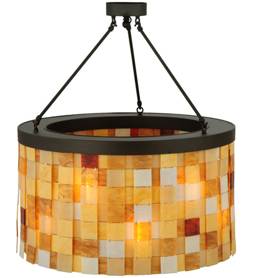 Meyda Lighting Cilindro 27" 12-Light Oil Rubbed Bronze Calico Semi-flush Mount Ceiling Light With Amber and Beige Shade