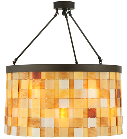 Meyda Lighting Cilindro 27" 12-Light Oil Rubbed Bronze Calico Semi-flush Mount Ceiling Light With Amber and Beige Shade