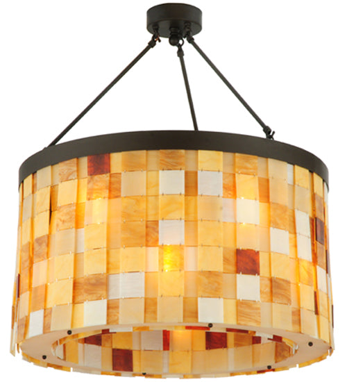 Meyda Lighting Cilindro 27" 12-Light Oil Rubbed Bronze Calico Semi-flush Mount Ceiling Light With Amber and Beige Shade