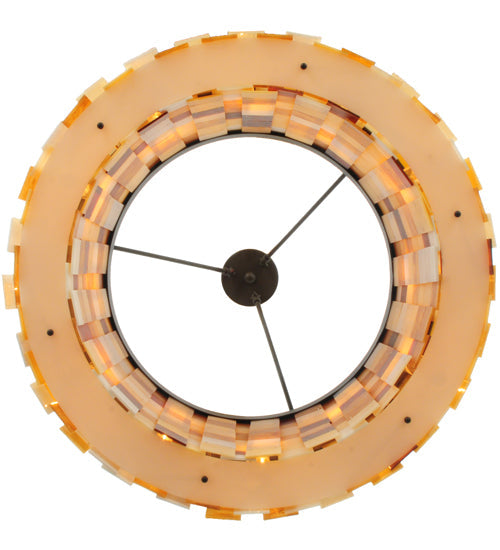 Meyda Lighting Cilindro 27" 12-Light Oil Rubbed Bronze Calico Semi-flush Mount Ceiling Light With Amber and Beige Shade
