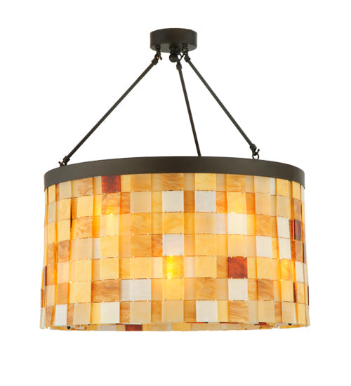 Meyda Lighting Cilindro 27" 12-Light Oil Rubbed Bronze Calico Semi-flush Mount Ceiling Light With Amber and Beige Shade