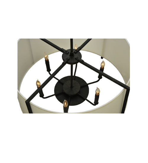 Meyda Lighting Cilindro 27" 6-Light Antique Iron Gate Lucy Pendant Light With Cream Textrene Shade