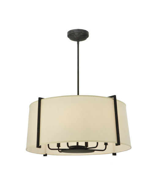 Meyda Lighting Cilindro 27" 6-Light Antique Iron Gate Lucy Pendant Light With Cream Textrene Shade