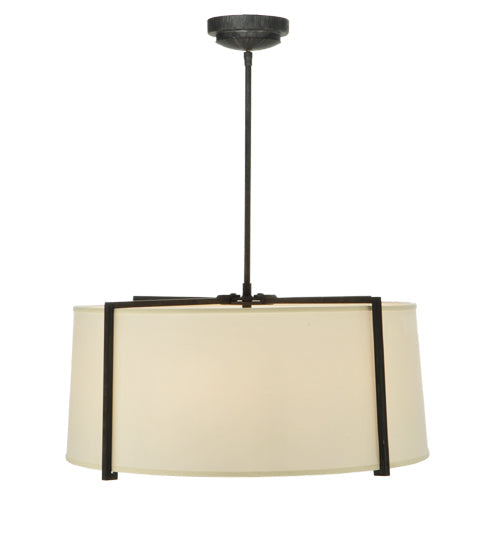 Meyda Lighting Cilindro 27" 6-Light Antique Iron Gate Lucy Pendant Light With Cream Textrene Shade