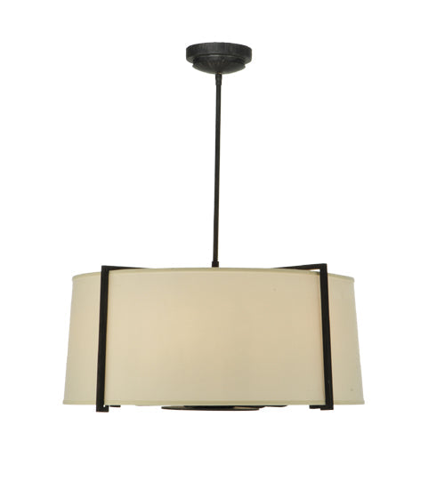 Meyda Lighting Cilindro 27" 6-Light Antique Iron Gate Lucy Pendant Light With Cream Textrene Shade