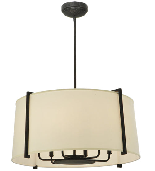 Meyda Lighting Cilindro 27" 6-Light Antique Iron Gate Lucy Pendant Light With Cream Textrene Shade