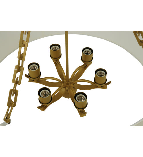 Meyda Lighting Cilindro 28" 6-Light Gold Pendant Light With White Eggshell Textrene Shade