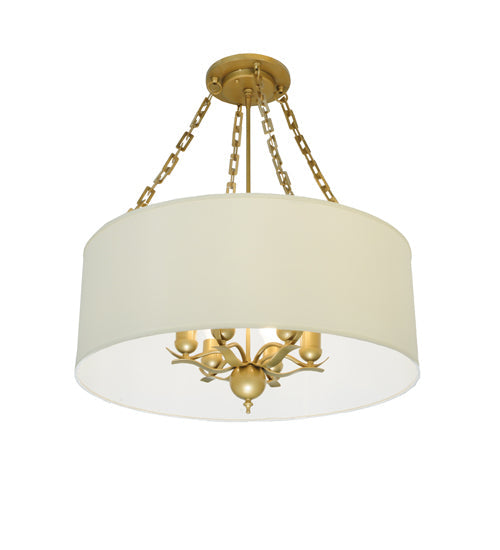 Meyda Lighting Cilindro 28" 6-Light Gold Pendant Light With White Eggshell Textrene Shade