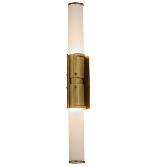 Meyda Lighting Cilindro 3" 2-Light Antique Brass Cintura Wall Sconce With White Opal Shade Glass