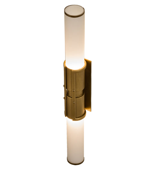 Meyda Lighting Cilindro 3" 2-Light Antique Brass Cintura Wall Sconce With White Opal Shade Glass