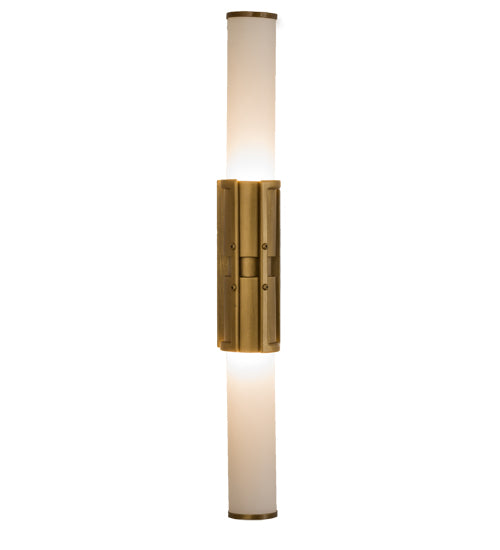 Meyda Lighting Cilindro 3" 2-Light Antique Brass Cintura Wall Sconce With White Opal Shade Glass