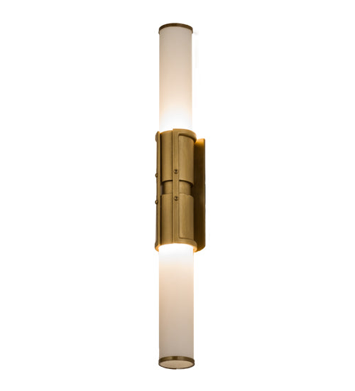 Meyda Lighting Cilindro 3" 2-Light Antique Brass Cintura Wall Sconce With White Opal Shade Glass