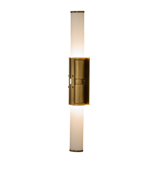 Meyda Lighting Cilindro 3" 2-Light Antique Brass Cintura Wall Sconce With White Opal Shade Glass