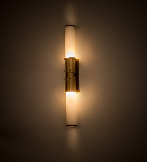 Meyda Lighting Cilindro 3" 2-Light Antique Brass Cintura Wall Sconce With White Opal Shade Glass